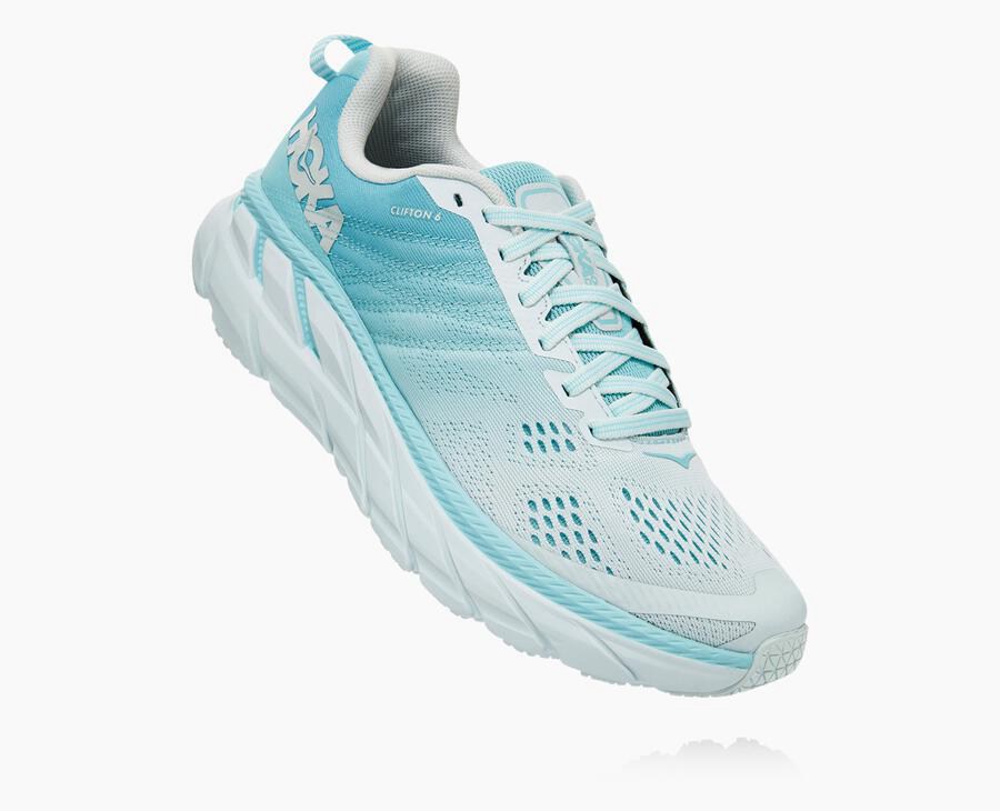 Hoka One One Womens Walking Shoes - Clifton 6 - Blue/White - ZIJN87465